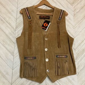 NWT! Vintage 3B West Tan Leather fringe Vest